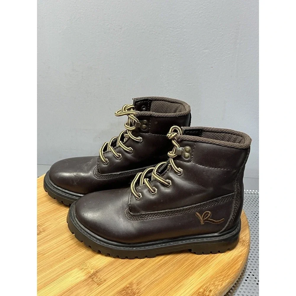 Rocawear Boots Boys Size 1 Brown Ankle Work Boot Lace Up Lug Sole‎ Logo RW106112
